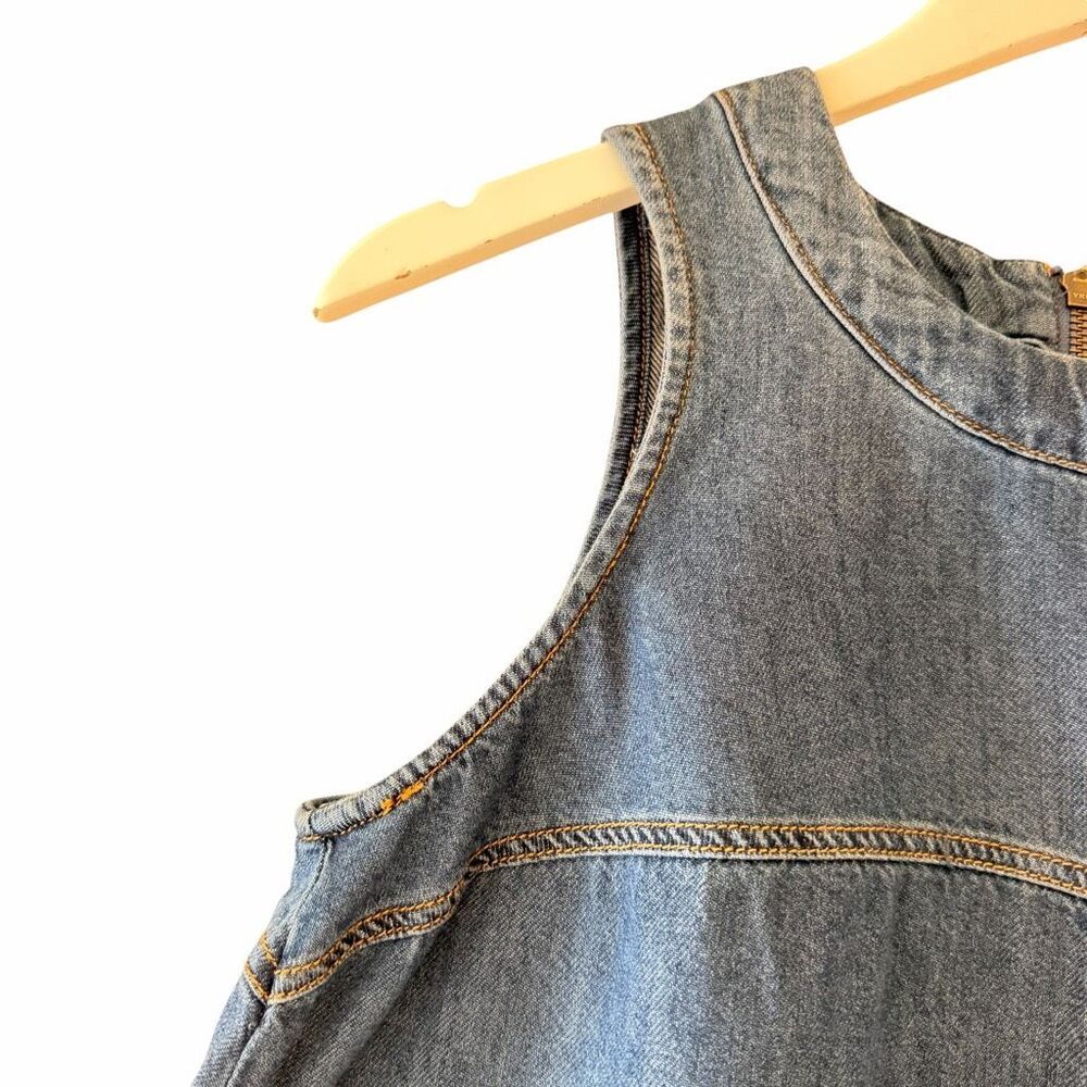 Habitual Denim Jeans Boxy Sleeveless Crop Metal Zipper Closure Crew Neck Structu - Picture 5 of 10